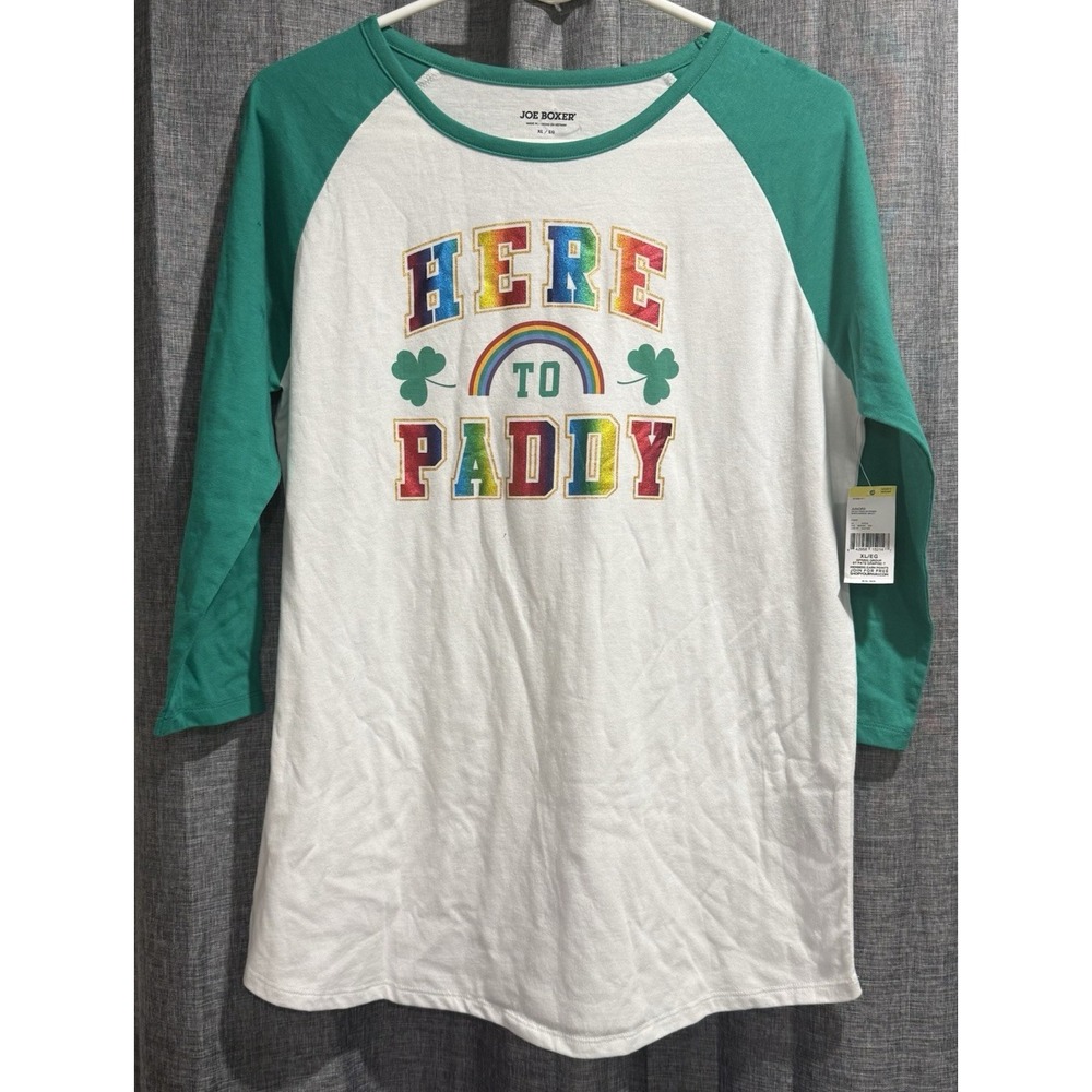 Joe Boxer Here to Paddy Jersey/Shirt 3/4 Sleeve Rainbow St. Patricks Day Size XL